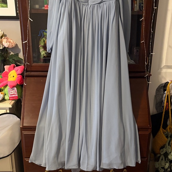 Elegant Azazie Blue Long Sleeve Princess Wedding Bridesmaid Dress - Picture 6 of 8